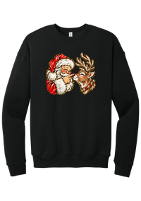 Santa and Rudolph Boop crewneck sweatshirt in Black, featuring a hand-painted vintage Santa booping a smiling reindeer on its red nose