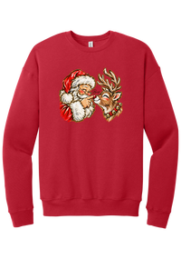Santa and Rudolph Boop crewneck sweatshirt in Red, featuring a hand-painted vintage Santa booping a smiling reindeer on its red nose