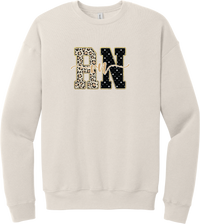 Glitzy Patterned RN crewneck sweatshirt in Heather Dust, featuring RN block letters in leopard and sparkle star patterns with a gold glitter outline and rn script