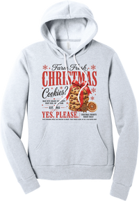 Farm Fresh Christmas Cookies hoodie in Ash, featuring a vintage farmhouse bakery sign with a stack of Christmas cookies tied in a red bow, a dried orange slice, and red and black lettering