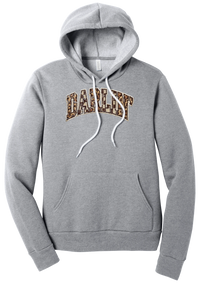 Darlin' hoodie, Patchwork design, in Athletic Heather, featuring arched varsity DARLIN' letters filled with leopard and checker print
