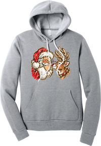 Santa and Rudolph Boop hoodie in Athletic Heather, featuring a hand-painted vintage Santa booping a smiling reindeer on its red nose