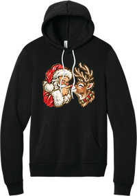 Santa and Rudolph Boop hoodie in Black, featuring a hand-painted vintage Santa booping a smiling reindeer on its red nose
