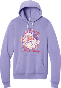 Preppy Santa (Pink Leopard) hoodie in Dark Lavender, featuring a vintage Santa in a pink leopard hat with Merry Christmas script and sparkles