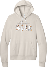 Yes I'm a Nurse Goose hoodie in Heather Dust, featuring four nurse geese with a clipboard, stethoscope, coffee cup, and syringe under Yes, I'm a nurse. No, I don't want to look at it.