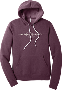 Made for More hoodie in Heather Maroon, featuring made for more in flowing script with a small cross and Ephesians 2:10