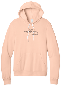 Coco Chanel Who and What Quote hoodie in Peach, featuring A girl should be two things who and what she wants in distressed black typewriter letters
