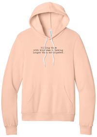 Killing Them With Kindness hoodie in Peach, featuring Killing them with kindness is taking longer than anticipated in distressed black typewriter letters