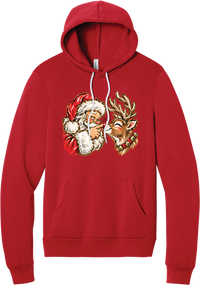 Santa and Rudolph Boop hoodie in Red, featuring a hand-painted vintage Santa booping a smiling reindeer on its red nose