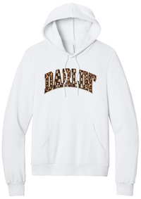 Darlin' hoodie, Patchwork design, in White, featuring arched varsity DARLIN' letters filled with leopard and checker print