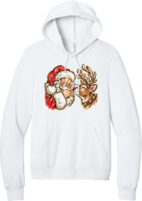 Santa and Rudolph Boop hoodie in White, featuring a hand-painted vintage Santa booping a smiling reindeer on its red nose