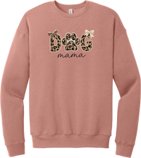 Autumn Dog Mama crewneck sweatshirt in Mauve, featuring leopard print DOG letters with a paw print, cream bows, and mama script