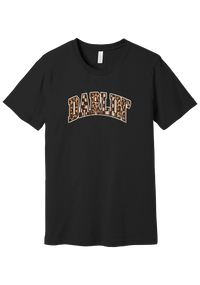 Darlin' tee, Patchwork design, in Black, featuring arched varsity DARLIN' letters filled with leopard and checker print
